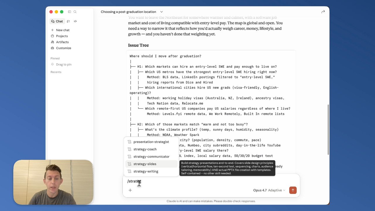Example walkthrough video: using AI skills to solve a hypothetical relocation problem