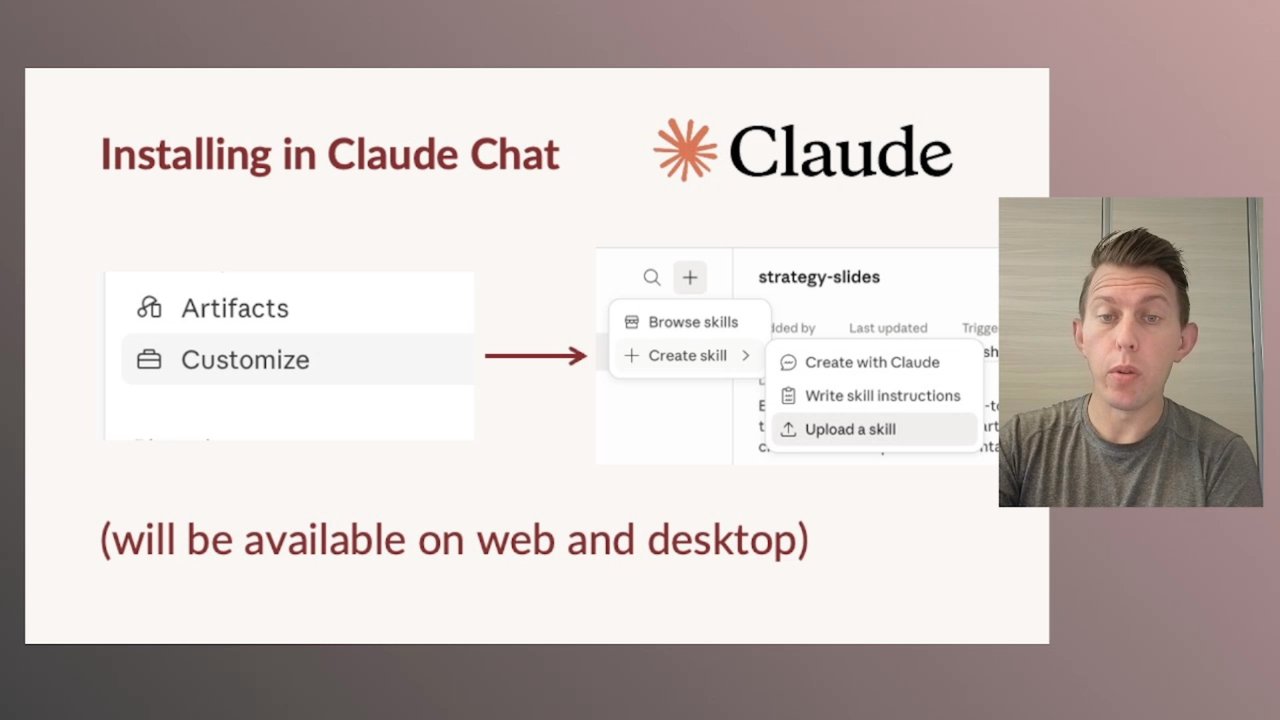 Video walkthrough preview: installing the skills in Claude Chat