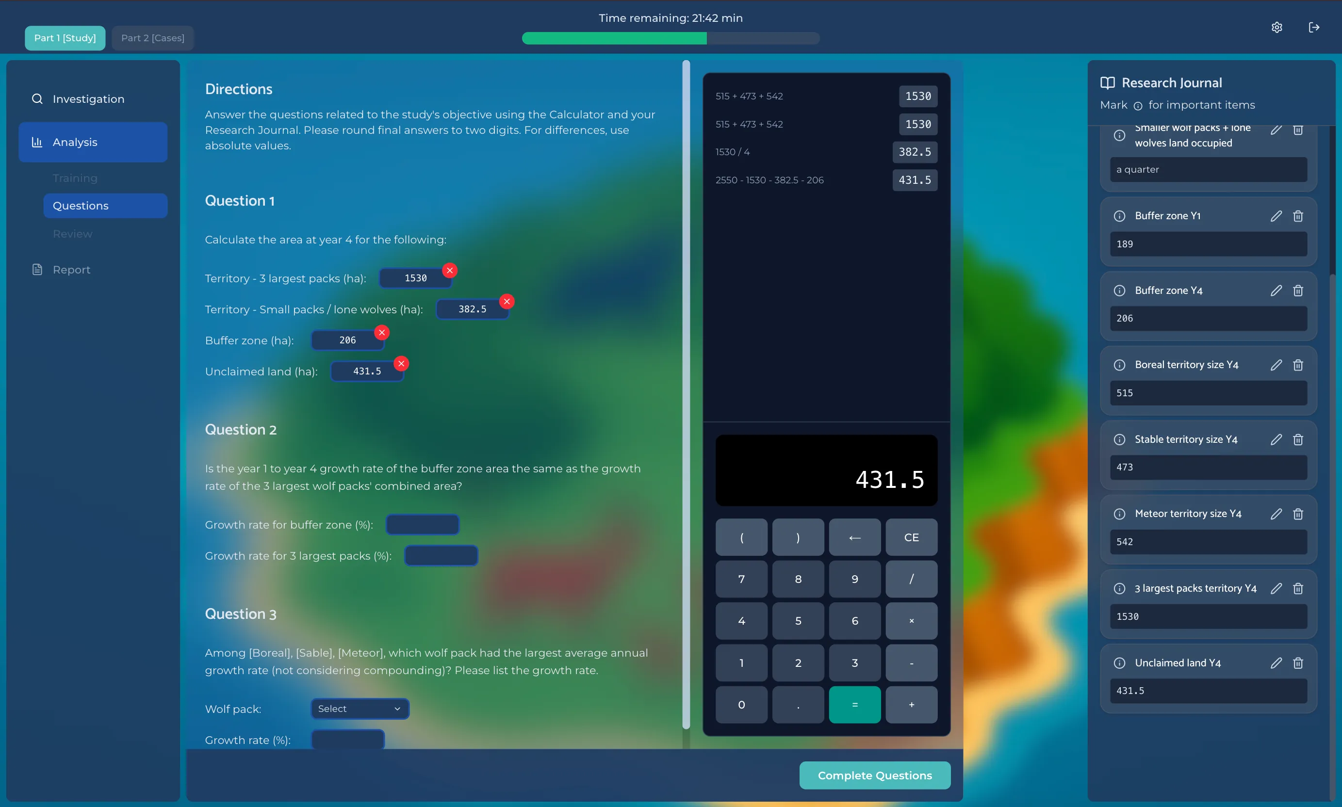 Redrock analysis phase with calculator and data exhibit.