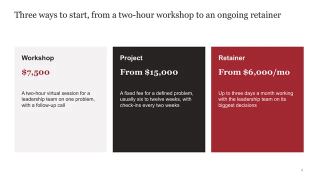 Ways to start, with prices slide template