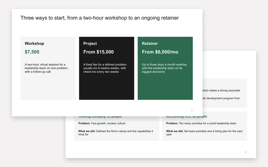 Minimal style credentials and offerings slides