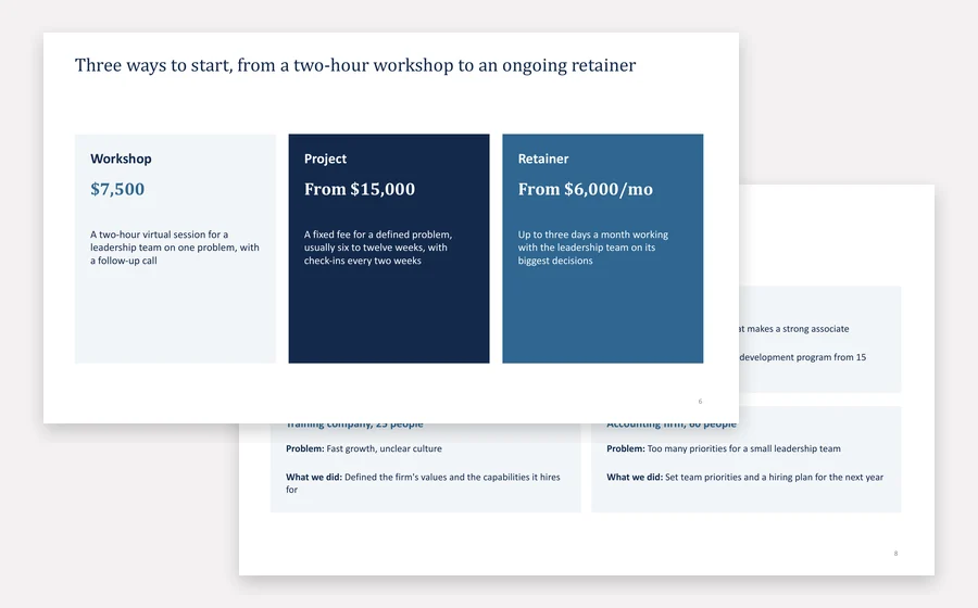 Navy style credentials and offerings slides