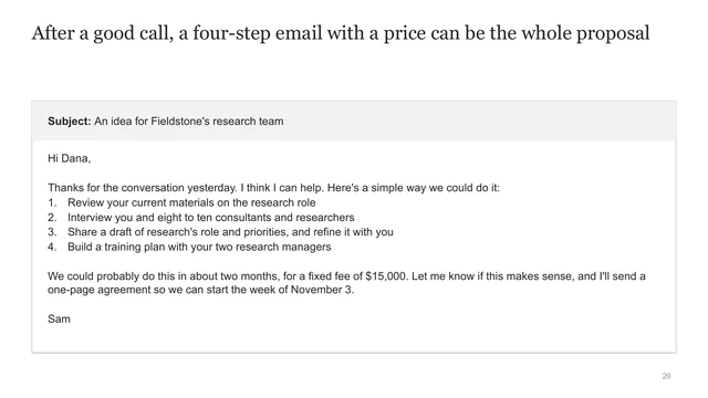 Proposal by email slide from the course templates