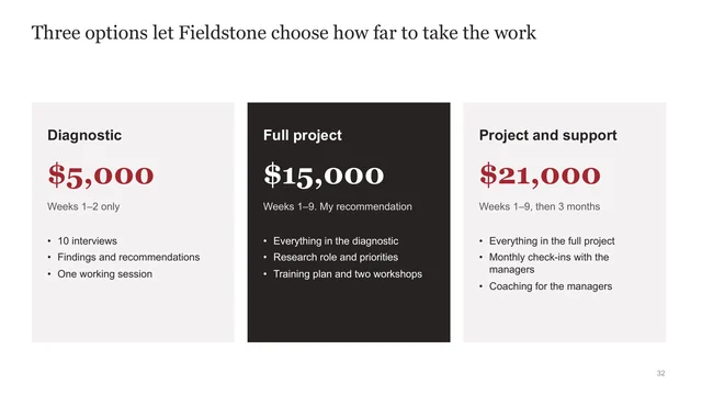 Three options slide from the course templates